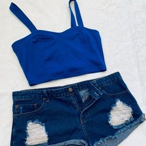 Brand new Forever 21 Blue crop top and jean shorts